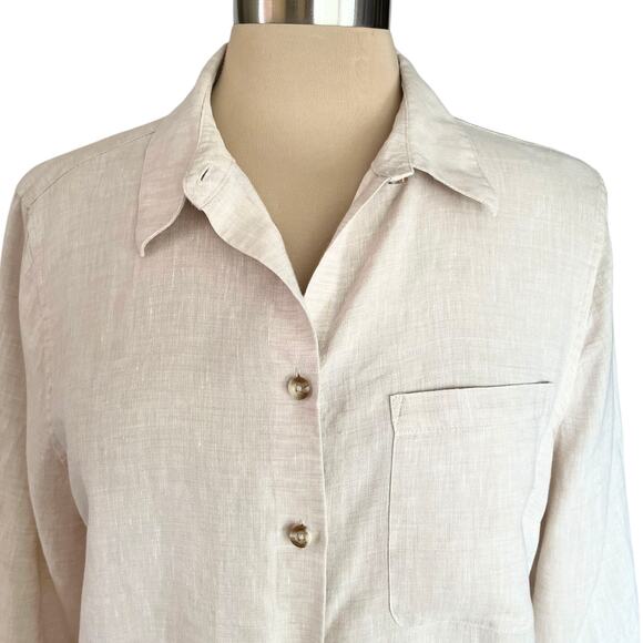 Chico's No Iron 100% Linen Beige Button Down Tunic Size L Neutral Closet Staple - Picture 4 of 7